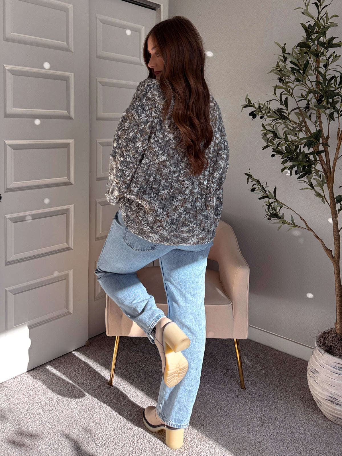 Frosted Pines Crew Neck Chunky Knit Sweater (Blue/Multi)