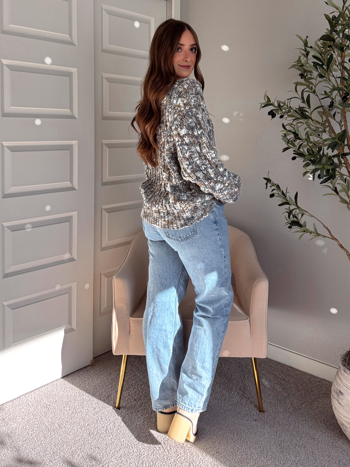 Frosted Pines Crew Neck Chunky Knit Sweater (Blue/Multi)