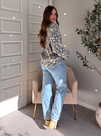 Frosted Pines Crew Neck Chunky Knit Sweater (Blue/Multi)