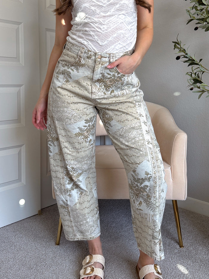 Genevieve Floral Multi Printed Barrel Pants (Olive/Multi)