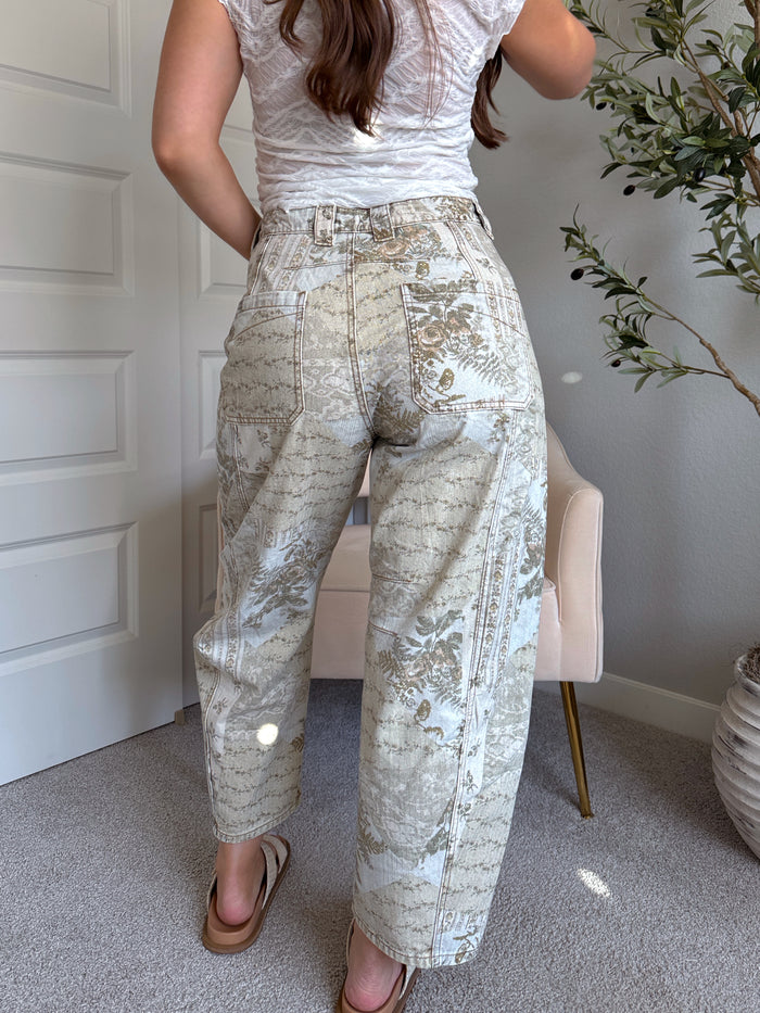 Genevieve Floral Multi Printed Barrel Pants (Olive/Multi)