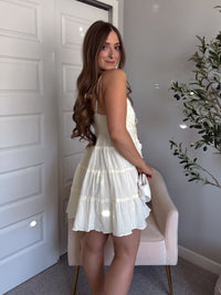 Giselle Cotton Tie Front Tiered Mini Dress (Buttercream)