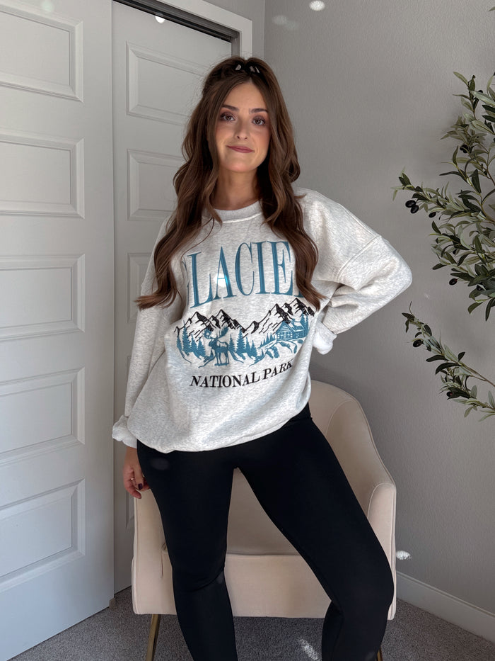 Glacier Embroidered Oversized Crewneck Sweatshirt (Light Heather Gray)
