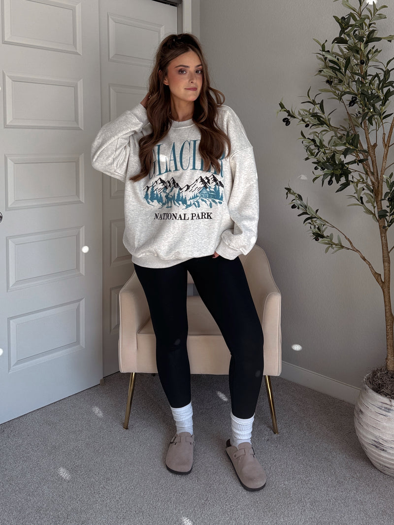 Glacier Embroidered Oversized Crewneck Sweatshirt (Light Heather Gray)