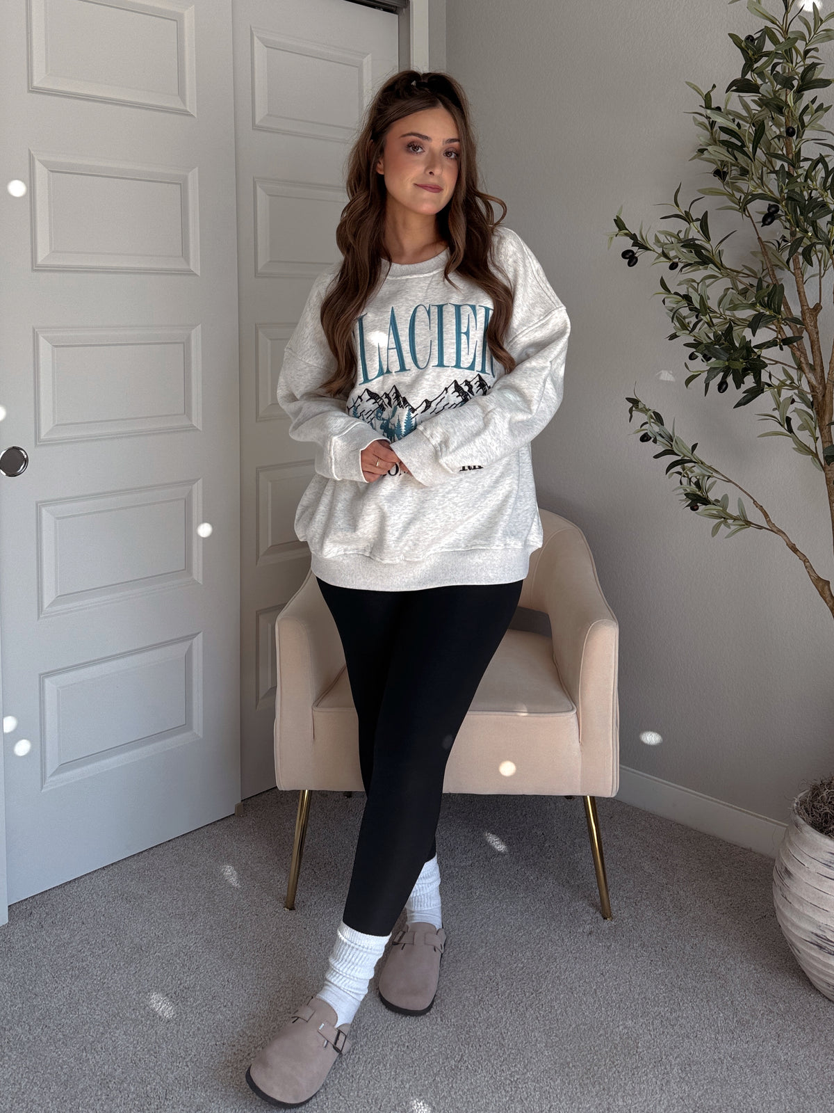 Glacier Embroidered Oversized Crewneck Sweatshirt (Light Heather Gray)