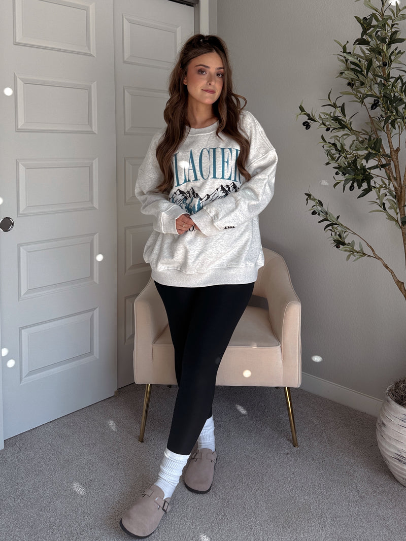 Glacier Embroidered Oversized Crewneck Sweatshirt (Light Heather Gray)