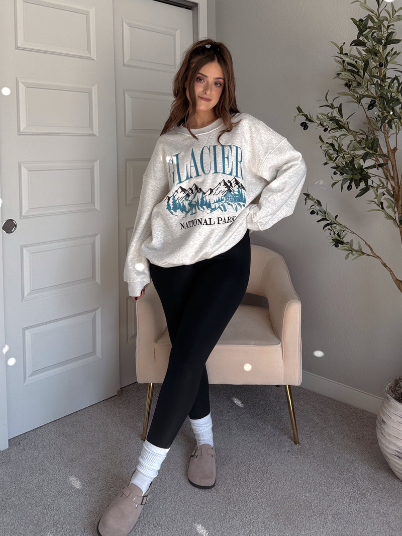 Glacier Embroidered Oversized Crewneck Sweatshirt (Light Heather Gray)