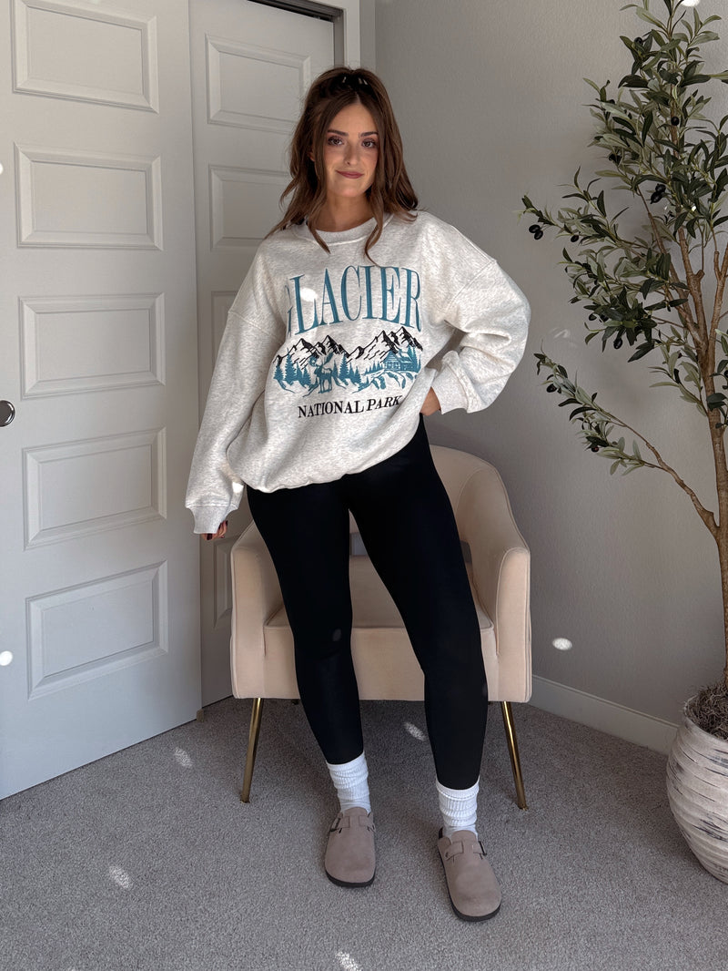 Glacier Embroidered Oversized Crewneck Sweatshirt (Light Heather Gray)