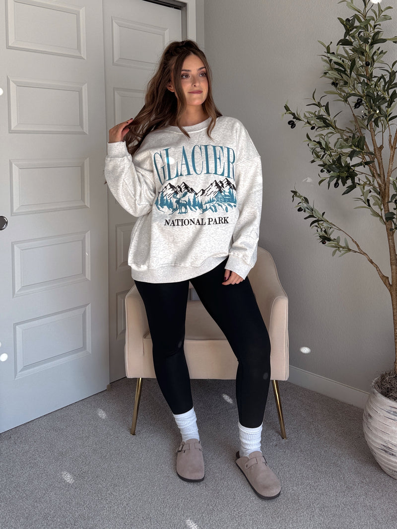 Glacier Embroidered Oversized Crewneck Sweatshirt (Light Heather Gray)