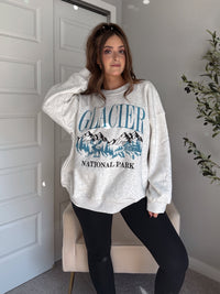 Glacier Embroidered Oversized Crewneck Sweatshirt (Light Heather Gray)