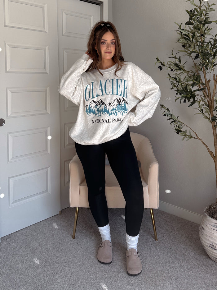 Glacier Embroidered Oversized Crewneck Sweatshirt (Light Heather Gray)