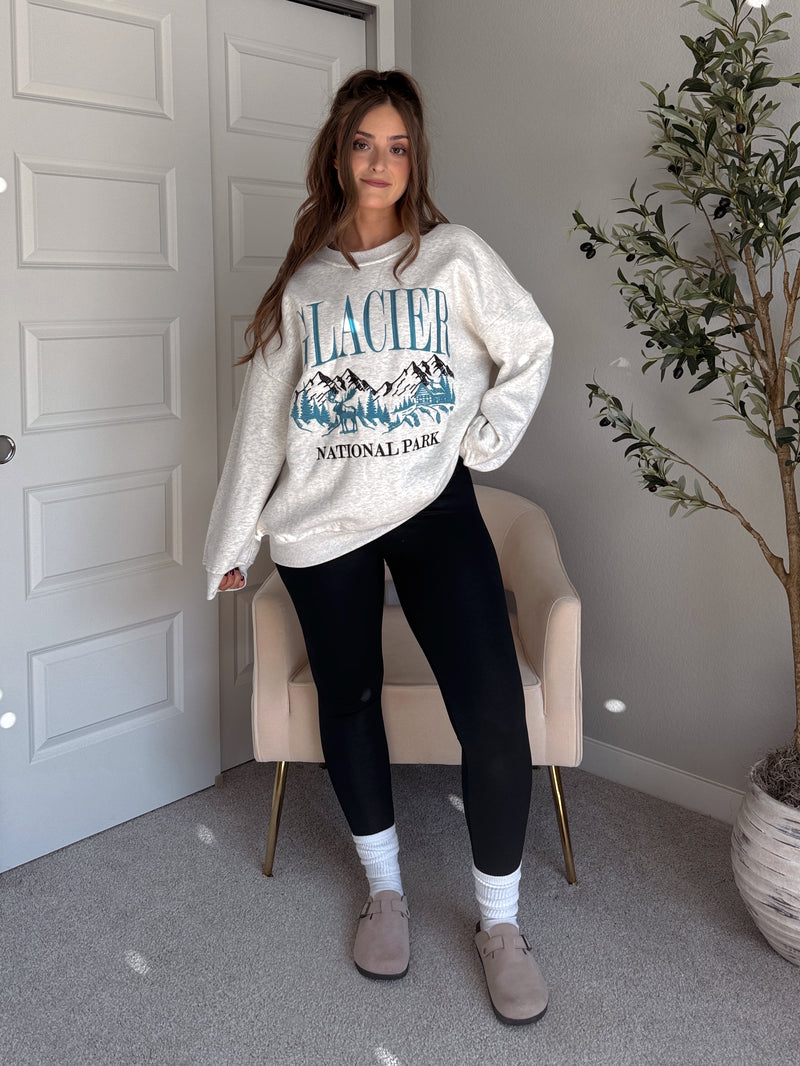 Glacier Embroidered Oversized Crewneck Sweatshirt (Light Heather Gray)