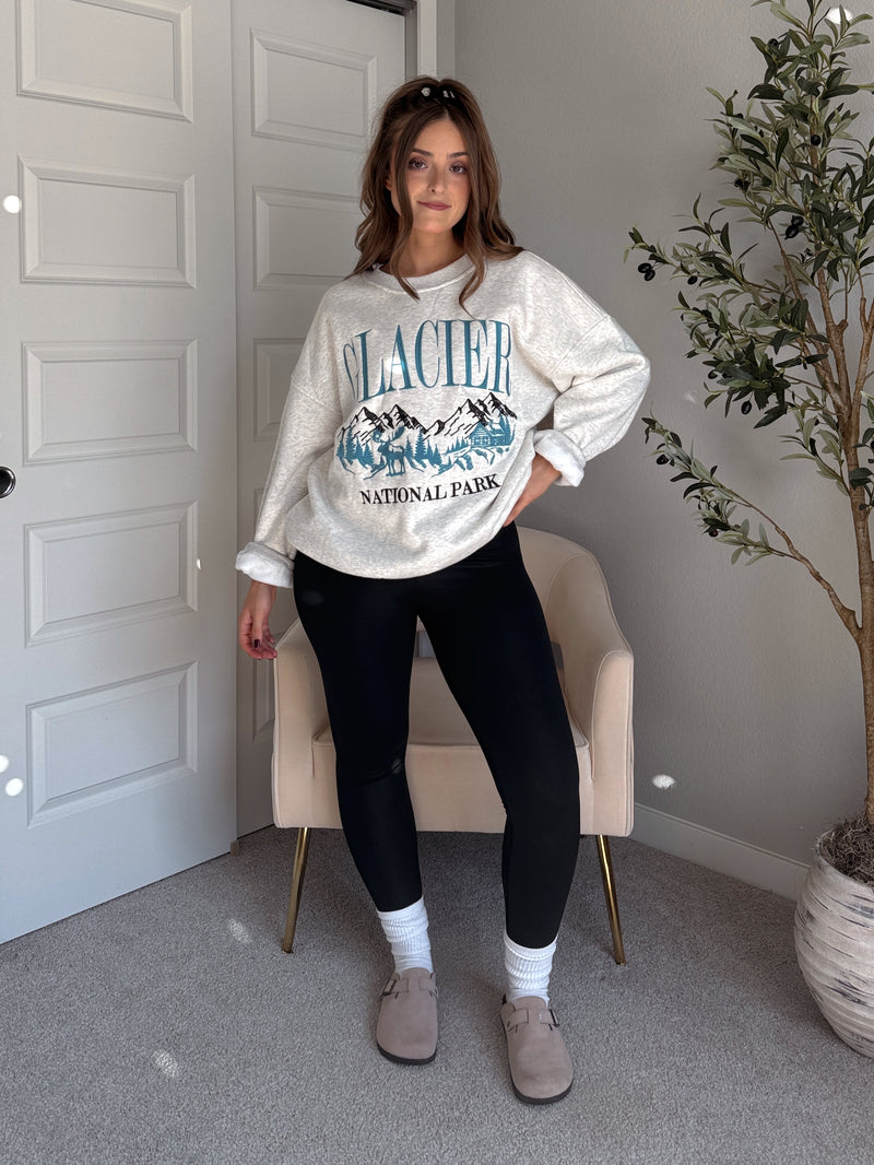 Glacier Embroidered Oversized Crewneck Sweatshirt (Light Heather Gray)