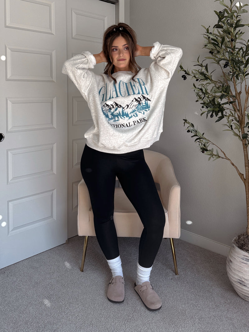 Glacier Embroidered Oversized Crewneck Sweatshirt (Light Heather Gray)