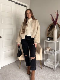 Goldie Faux Fur Bomber Jacket (Latte)