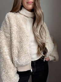 Goldie Faux Fur Bomber Jacket (Latte)