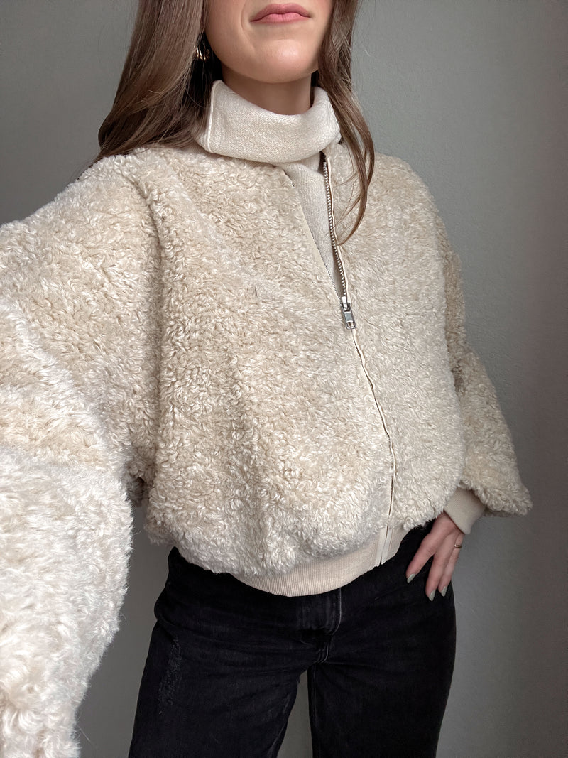 Goldie Faux Fur Bomber Jacket (Latte)