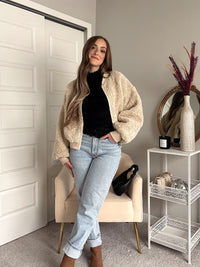 Goldie Faux Fur Bomber Jacket (Latte)