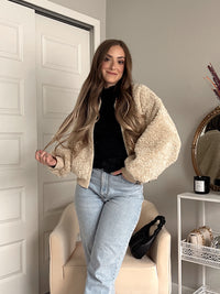 Goldie Faux Fur Bomber Jacket (Latte)