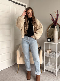 Goldie Faux Fur Bomber Jacket (Latte)