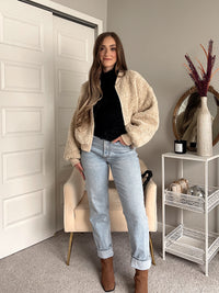 Goldie Faux Fur Bomber Jacket (Latte)