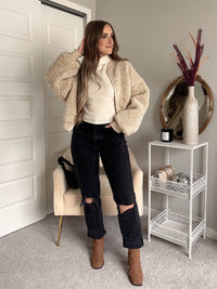 Goldie Faux Fur Bomber Jacket (Latte)