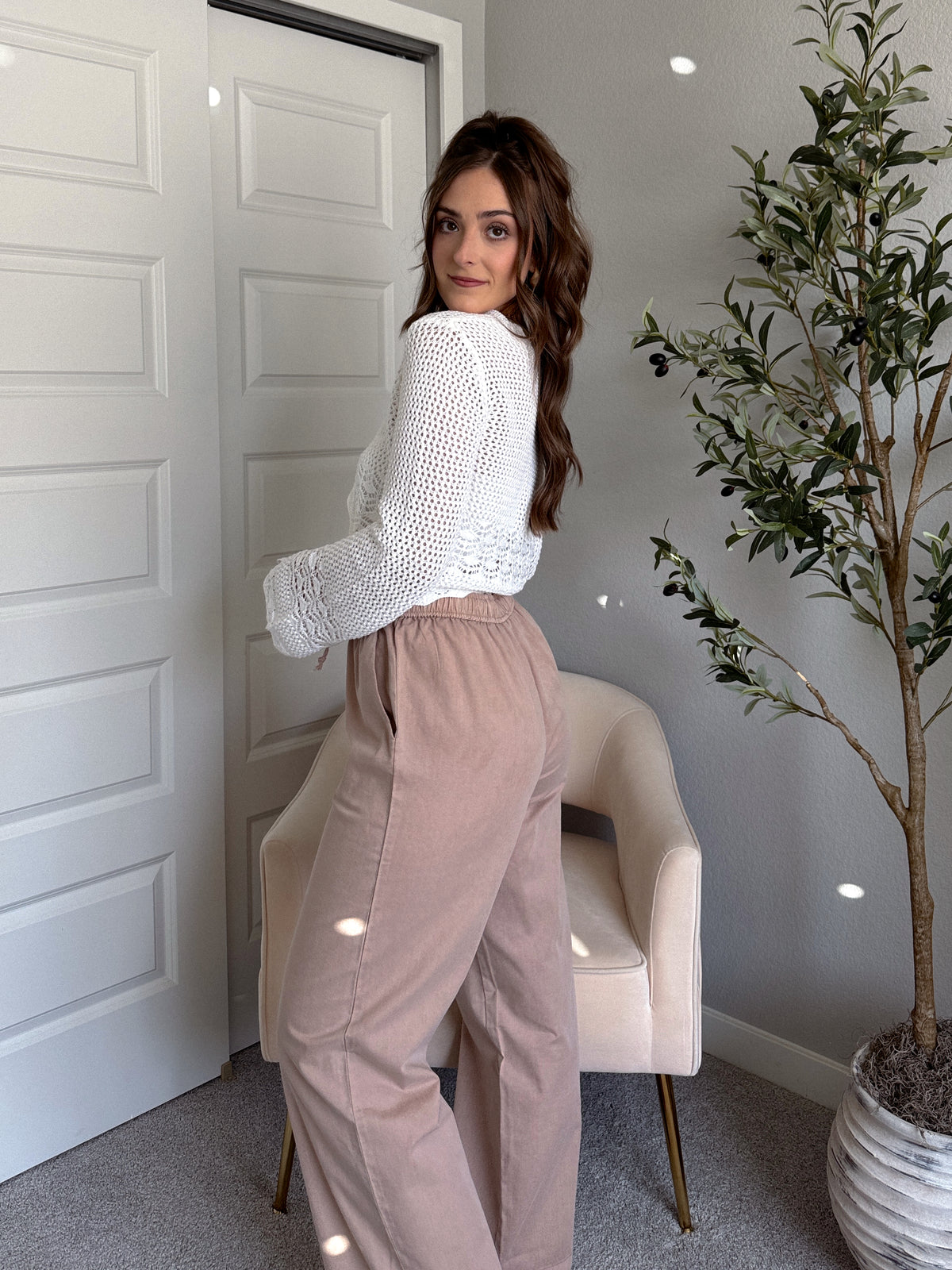 Gracie Crochet Tie-Front Crop Cardigan (White)