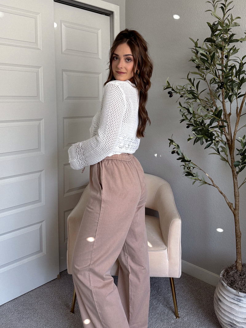 Gracie Crochet Tie-Front Crop Cardigan (White)