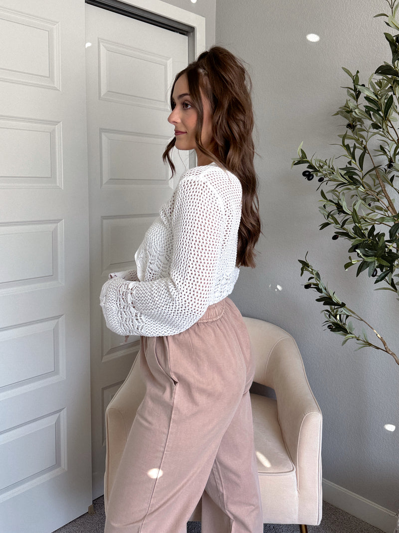 Gracie Crochet Tie-Front Crop Cardigan (White)