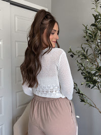 Gracie Crochet Tie-Front Crop Cardigan (White)