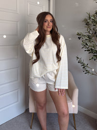 Hallie Oversized Striped Long Sleeve Tee (Butter Yellow/White)