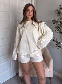 Hallie Oversized Striped Long Sleeve Tee (Butter Yellow/White)