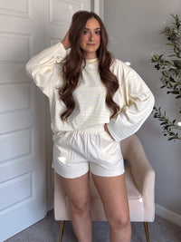 Hallie Oversized Striped Long Sleeve Tee (Butter Yellow/White)