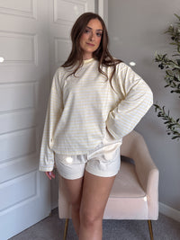 Hallie Oversized Striped Long Sleeve Tee (Butter Yellow/White)