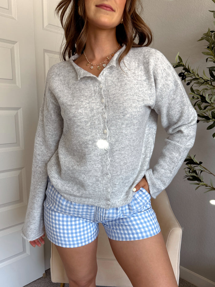 Hannah Lightweight Button Down Cardigan (Light Gray)