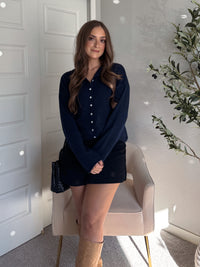Hannah Lightweight Button Down Cardigan (Navy)