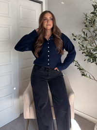Hannah Lightweight Button Down Cardigan (Navy)