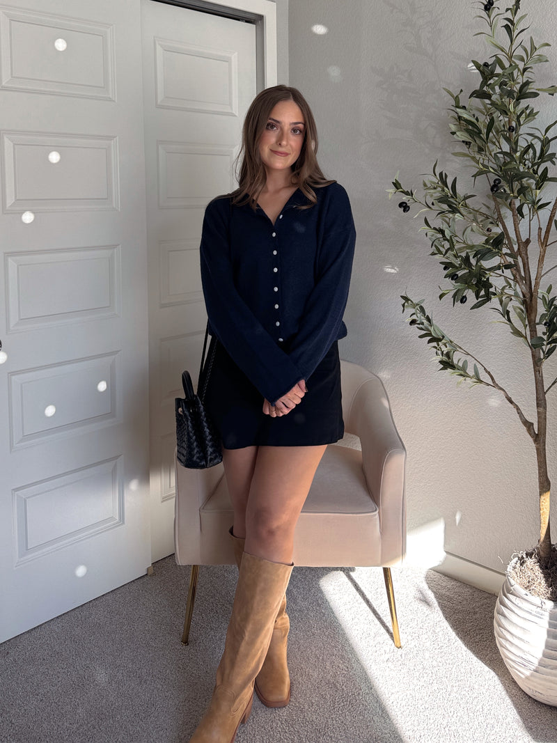 Hannah Lightweight Button Down Cardigan (Navy)