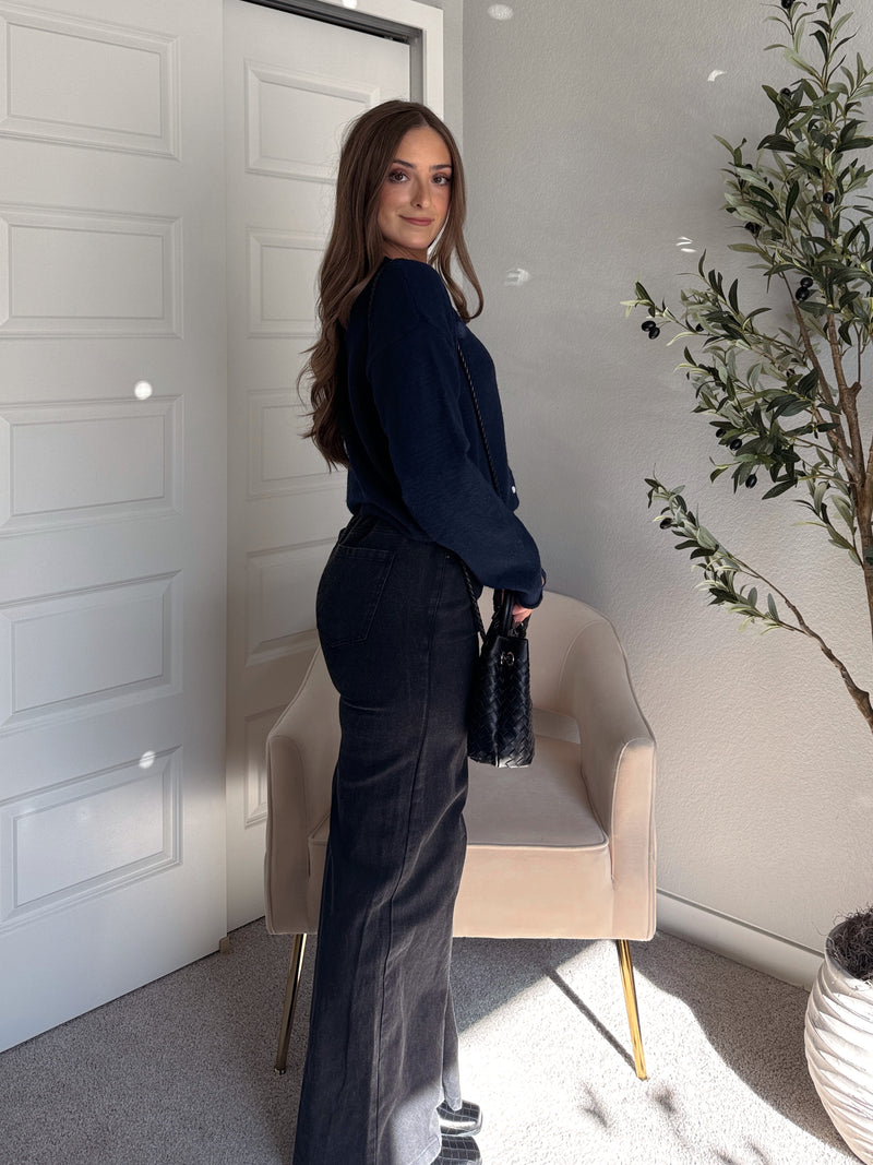 Hannah Lightweight Button Down Cardigan (Navy)