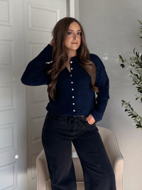 Hannah Lightweight Button Down Cardigan (Navy)