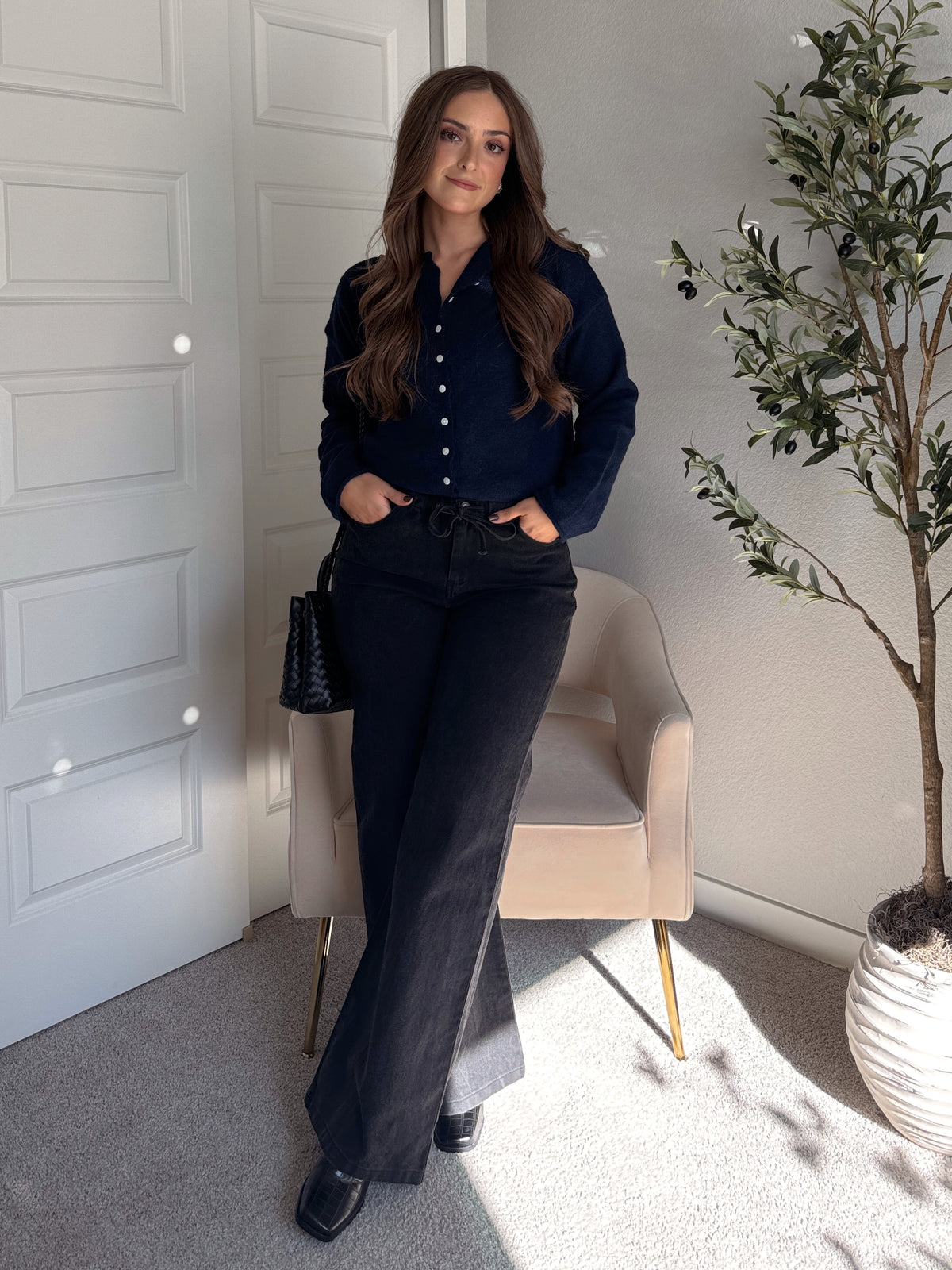 Hannah Lightweight Button Down Cardigan (Navy)