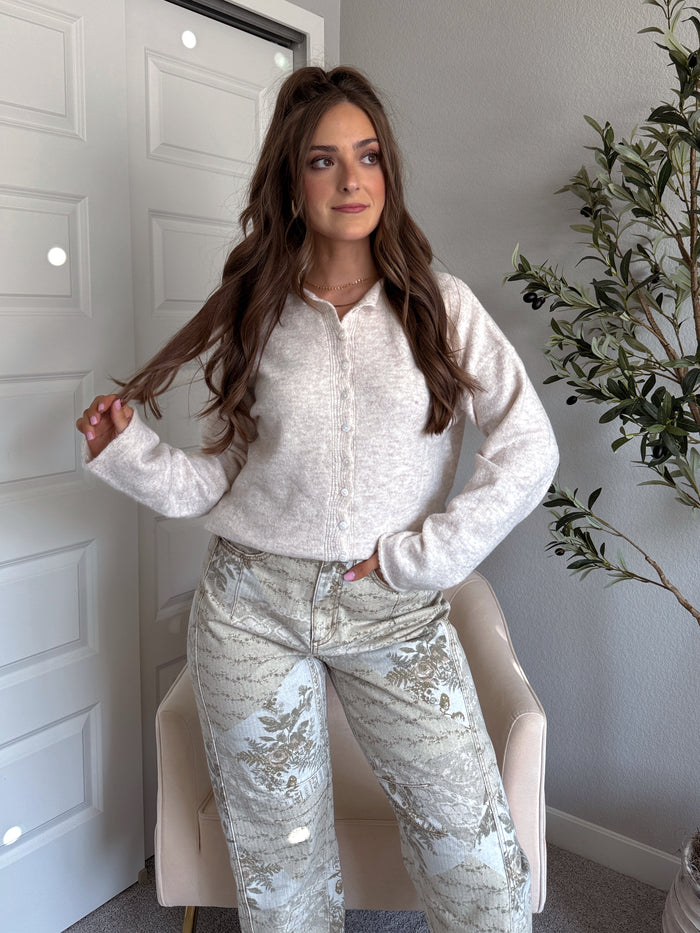 Hannah Lightweight Button Down Cardigan (Oatmeal)