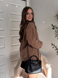 Harrington Oversized Vintage Wash Cotton Barn Jacket (Brown)