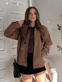 Harrington Oversized Vintage Wash Cotton Barn Jacket (Brown)