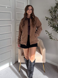 Harrington Oversized Vintage Wash Cotton Barn Jacket (Brown)