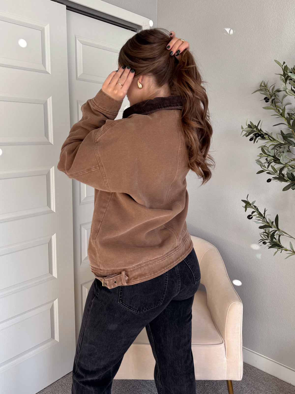 Harrington Oversized Vintage Wash Cotton Barn Jacket (Brown)