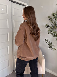 Harrington Oversized Vintage Wash Cotton Barn Jacket (Brown)