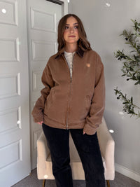 Harrington Oversized Vintage Wash Cotton Barn Jacket (Brown)