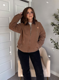 Harrington Oversized Vintage Wash Cotton Barn Jacket (Brown)