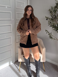 Harrington Oversized Vintage Wash Cotton Barn Jacket (Brown)